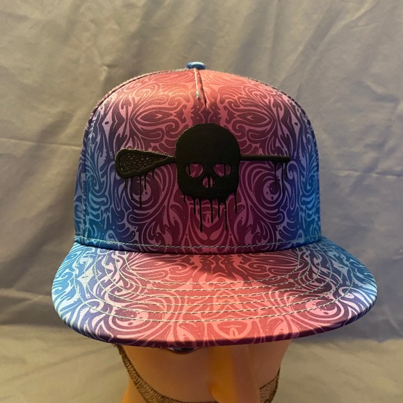 Hobolax Skull Lacrosse Stick Graphic Flat Brim Snapback Hat Men Women Colorful - Picture 2 of 5